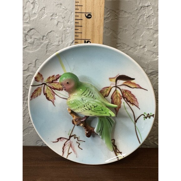 2 Lefton's Parakeet Bird 3D Plate Plaque Wall Art Japan 171 Tropical Vtg - Picture 3 of 9